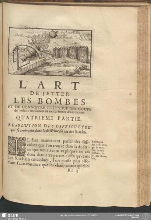 Quatrieme Partie. Resolution Des Difficultez qui se trouvent dans la doctrine du jet des Bombes