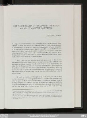 Art And Creative Thinking In The Reign Of Süleymân The Lawgiver Godfrey Goodwin
