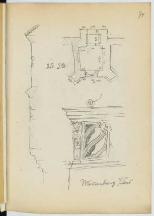 Ellingertor, Weißenburg: Grundriss, Details (aus: Skizzen- und Fotoalbum 24)