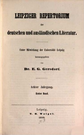 Leipziger Repertorium der deutschen und ausländischen Literatur. 29. 1850 = Jg. 8, Bd. 1