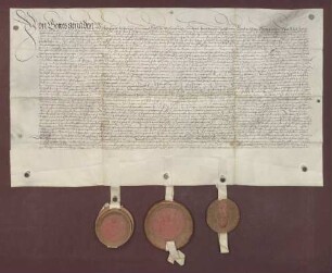 Vertrag zwischen Markgraf Karl II. von Baden-Durlach und Bischof Marquard zu Speyer wegen gegenseitigem Austausch leibeigener Leute aus badischen und speyerischen Ortschaften und der Freizügigkeit beidseitiger Untertanen