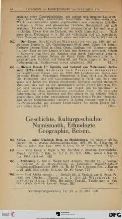 Geschichte, Kulturgeschichte, Numismatik, Ethnologie, Geographie, Reisen (Nr. 764-898)