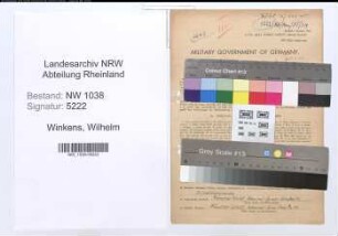 Entnazifizierung Wilhelm Winkens , geb. 04.11.1908 (Postangestellter)