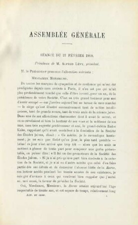 Assemblée générale - séance du 27 février 1910.