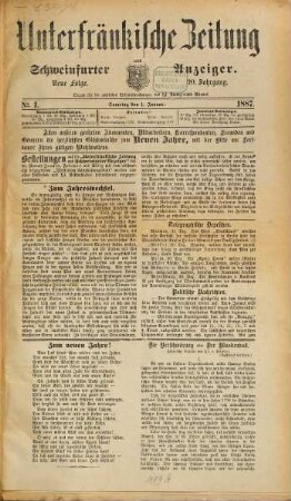 Unterfränkische Zeitung und Schweinfurter Anzeiger. 1887 = Jg. 20, [1]