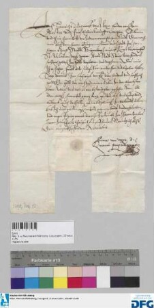 Dr. iur. utr. Heinrich Rudolff von Weze stellt der Stadt Nürnberg Quittung aus über 400 fl. Stadtsteuer.