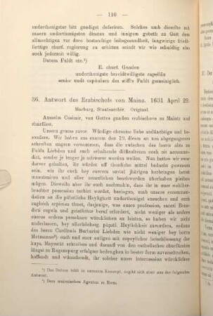 36. Antwort des Erzbischofs von Mainz. 1631 April 29.