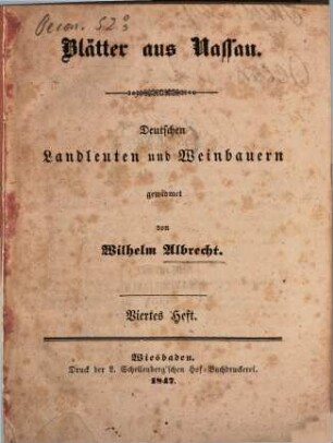 Blätter aus Nassau : Deutschen Landleuten und Weinbauern gewidmet von Wilhelm Albrecht. 4