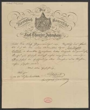 Brief an B. Schott's Söhne : 30.09.1843