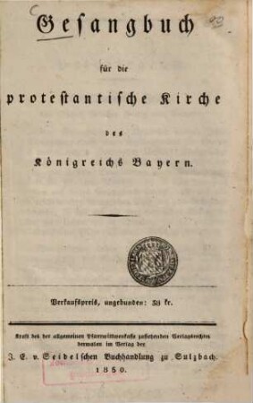 Gesangbuch für die protestantische Kirche des Königreichs Bayern