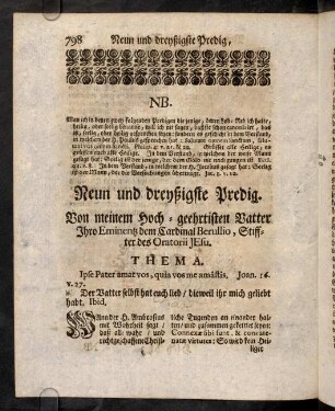 798-823, Neun und dreyßigste Predig. Von meinem hoch- geehrtisten Vatter Ihro Eminentz...