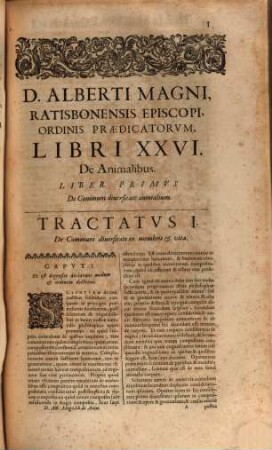 Beati Alberti Magni, Ratisbonensis Episcopi, Ordinis Praedicatorvm, Opera Qvae Hactenvs Haberi Potvervnt, 6. Beati Alberti Magni, Ratisbonensis Episcopi, Ordinis Praedicatorvm, De Animalibvs Lib. XXVI