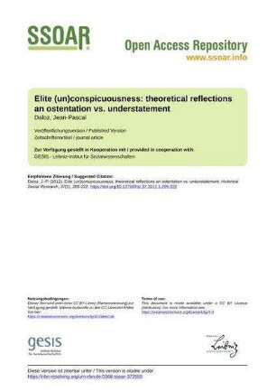 Elite (un)conspicuousness: theoretical reflections an ostentation vs. understatement