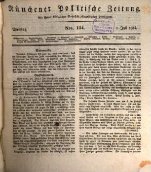 Münchener politische Zeitung : mit allerhöchstem Privilegium. 1834 = Jg. 35, [2] = Juli - Dez
