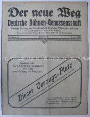 Mitteilungsblatt der Deutschen Bühnen-Genossenschaft "Der neue Weg" u.a. zum neuen Tarifvertrag