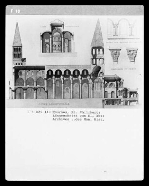 Tournus: Längsschnitt der Abteikirche Saint-Philibert von Süden