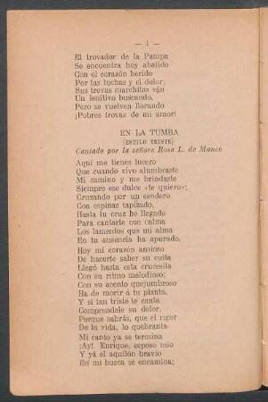 En la tumba : (Estilo triste). Cantado por la señora Rosa L. de Manco