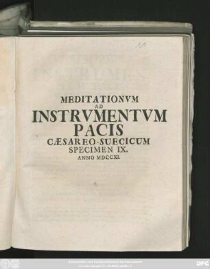 9: Meditationvm Ad Instrvmentvm Pacis Cæsareo-Svecicvm Specimen ...