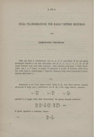 Sulla trasformazione per raggi vettori reciproci.