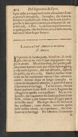 Lettera ad un' Amico in materia d' Amore.