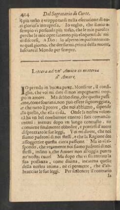 Lettera ad un' Amico in materia d' Amore.