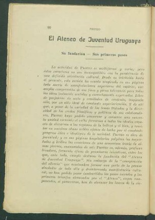 El Ateneo de Juventud Uruguaya : Su fundación - Sus primeros pasos