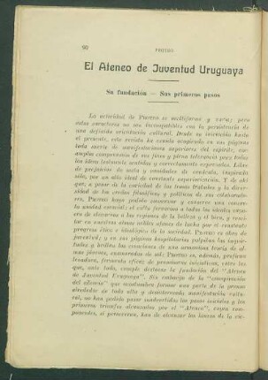 El Ateneo de Juventud Uruguaya : Su fundación - Sus primeros pasos