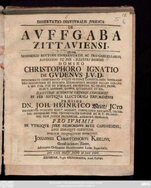 Dissertatio Inavgvralis Jvridica : De Avffgaba Zittaviensi