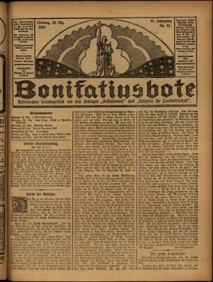 Erste Ausgabe vom Sonntag, den 19. Dezember 1920.