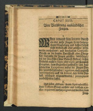 Caput XXXI. Von Verhörung ausländischer Zeugen.