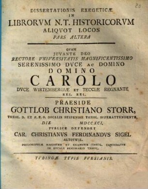 Dissertationis exeg. in librorum N.T. historicorum aliquot locos pars altera