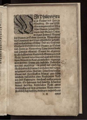 Wir Philips Graue zu Solms vnd Herr zu Mintzberg ...