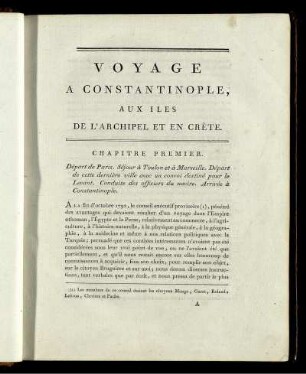 Voyage a Constantinople, Aux I les De L'Archipel et en Crète. Chapitre Premier.