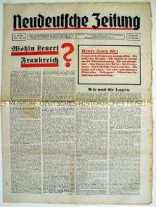 Völkische Wochenzeitung "Neudeutsche Zeitung" u.a. über Freimaurerlogen