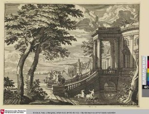 [Ansicht einer Schlossanlage mit Hafen]