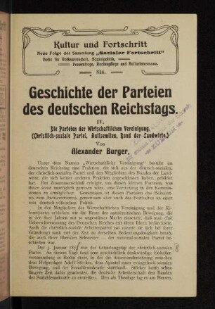 IV. Die Parteien der Wirtschaftlichen Vereinigung. (Christlich-soziale Partei, Antisemiten, Bund der Landwirte.)