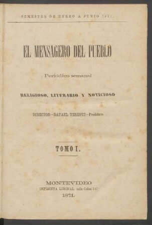 1871,1,1: tomo 1, núm. 1 (1.o de enero de 1871)