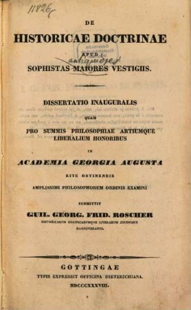 De historicae doctrinae apud sophistas maiores vestigiis : dissertatio inauguralis