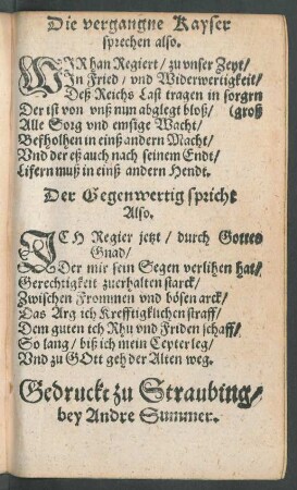 Die vergangene Kayser sprechen also.