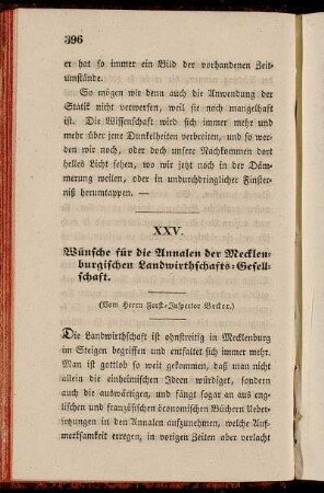 XXV. Wünsche für die Annalen der Mecklenburgischen Landwirthschafts-Gesellschaft