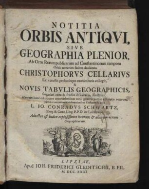 1: Notitia Orbis Antiqvi, Sive Geographia Plenior, [Tomus Primus]