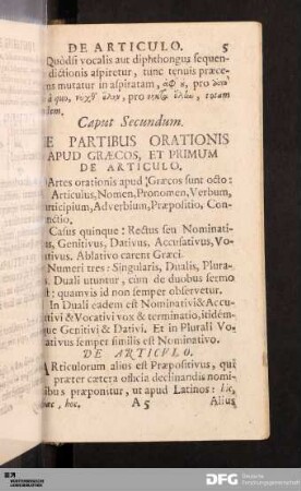 Caput Secundum. De Partibus Orationis Apud Graecos, et Primum De Articulo.