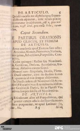 Caput Secundum. De Partibus Orationis Apud Graecos, et Primum De Articulo.