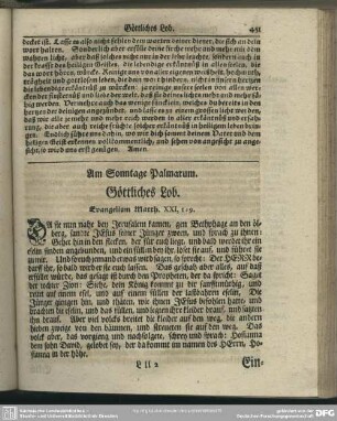 Am Sonntage Palmarum. Göttliches Lob. Evangelium Matth. XXI, 1-9