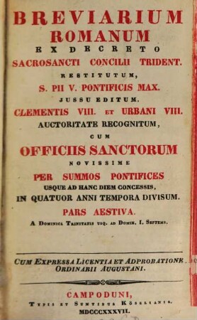 Breviarium Romanum, 2. Pars Aestivalis