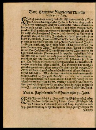 Das I. Capitel von Regierenden Planeten dieses 1584. Jars.