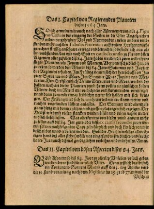 Das I. Capitel von Regierenden Planeten dieses 1584. Jars.