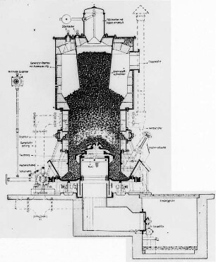 Drehrost-Generator, Schnitt (Deutz, Köln) : Technikgeschichte | Maschinenbau | Kraftmaschinen | Gasgeneratoren, Gasmaschinen
