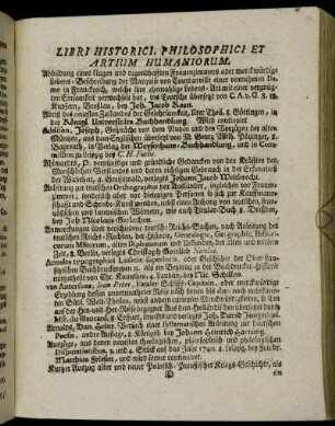 Libri Historici, Philosophici Et Artium Humaniorum.