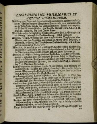Libri Historici, Philosophici Et Artium Humaniorum.